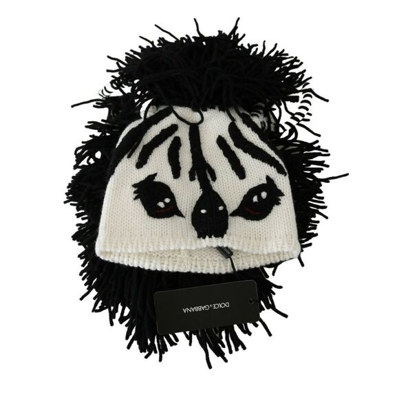 Dolce & Gabbana Zebra Knit Hat CreamBlack Fringe Women BlackWhite Hats